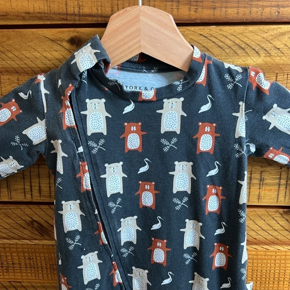Stork & CO Black Baby Onesie Pajamas with Animal Print